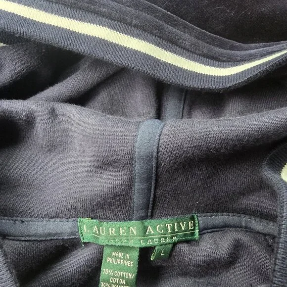 RALPH LAUREN Womens Full Zip Hoodie Track Jacket Dark Blue Velour Crest Large - Picture 5 of 9